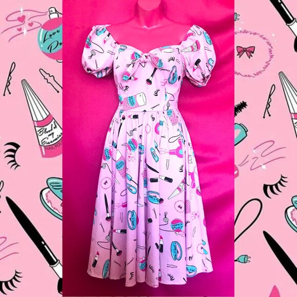 vixen micheline pitt makeup pin up pink swing dress size medium - Picture 4 of 7